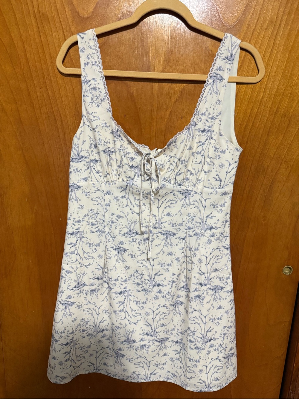 Princess Polly White Tank with Delicate Blue Floral Print and Tie Front